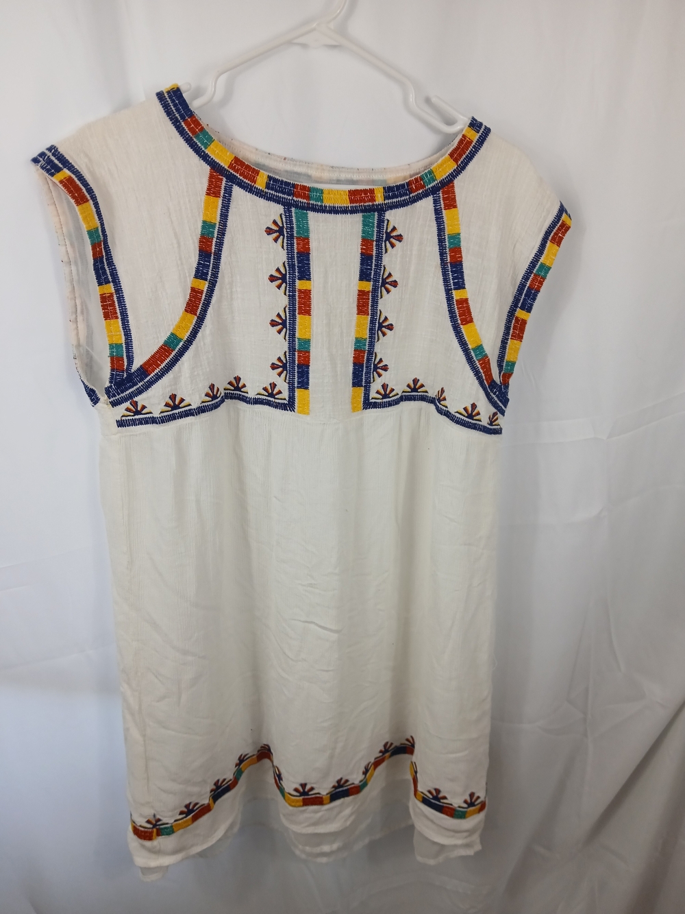 THML White Mini Dress with Multicolor Embroidered Trim